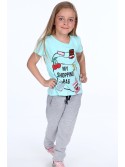 Girls\' T-shirt with patches, mint NDZ8112 - Online store - Boutique